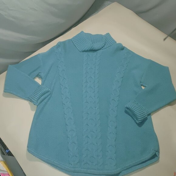 XL Sweater Teal L.L.Bean Womens  Cotton Cable Knit Turtleneck - Picture 7 of 10